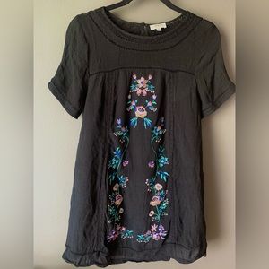 Umgee Black Babydoll Embroidered Cotton Dress with Lace Trim Women’s Small Boho